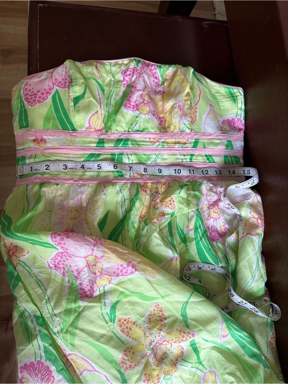 Lilly Pulitzer Lime Green Strapless Floral Sundress with Pink and Yellow Accents - Picture 7 of 7